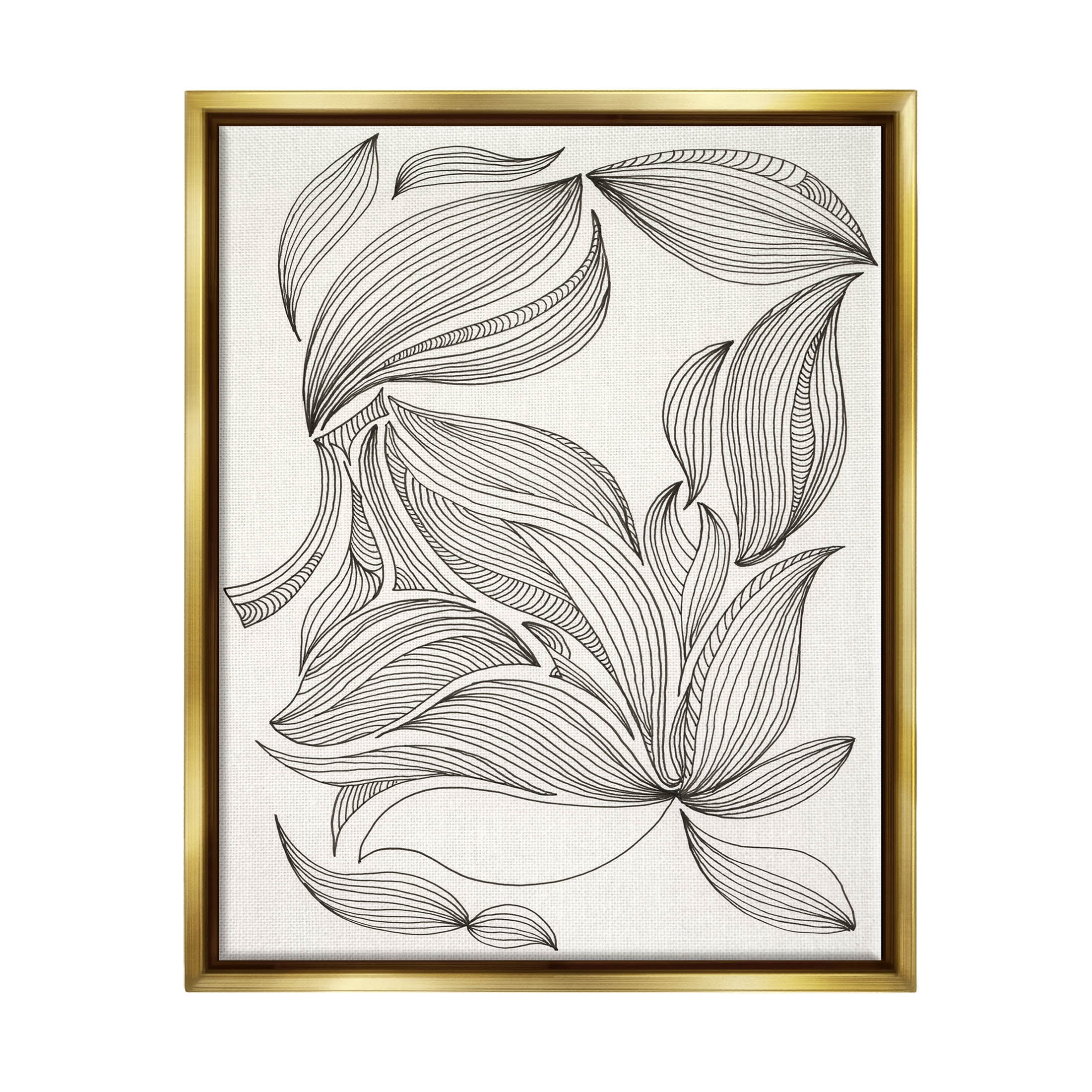 Stupell Industries Abstract Striped Floral Petals Graphic Art Metallic Gold Floating Framed Canvas Print Wall Art, Design by Regina Moore