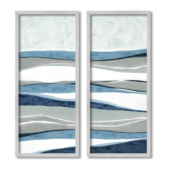 Stupell Industries Abstract Striped Landscape Flowing Waves Pattern Graphic Art Gray Framed Art Print Wall Art, Set of 2, Design by Janet Tava