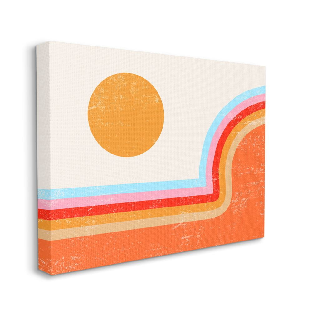 Stupell Industries Abstract Sun Over Striped Lines Blue Red Orange Canvas Wall Art Design by Daphne Polselli