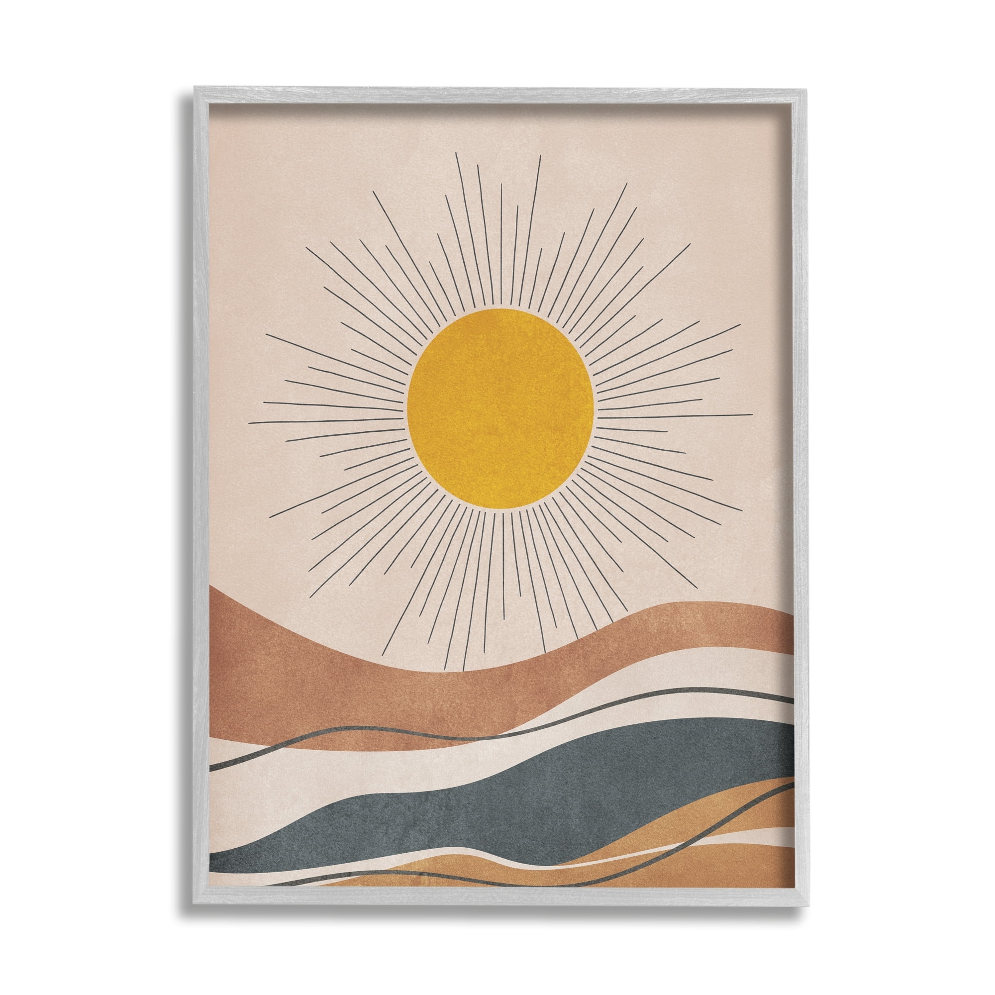 Stupell Industries Abstract Sun Shining Desert Brown Lines Graphic Art Gray Framed Art Print Wall Art, 16x20, by JJ Design House LLC