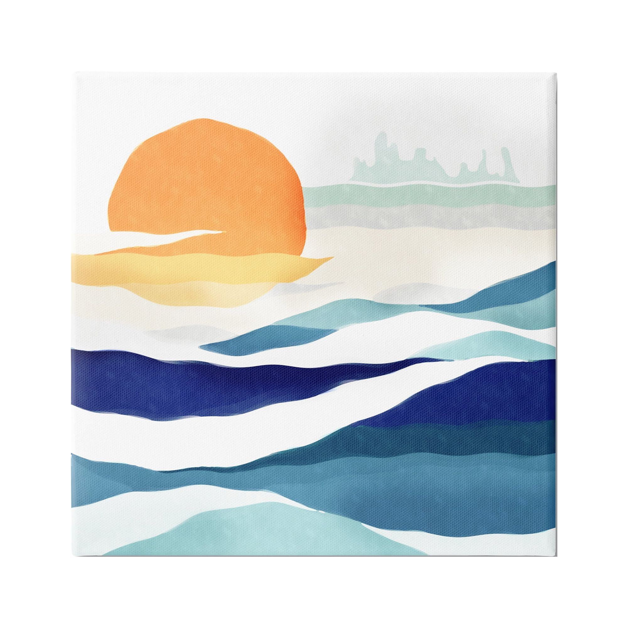 Stupell Industries Abstract Sun & Waves Landscape Painting Gallery Wrapped Canvas Art Print Wall Art, 24 x 24