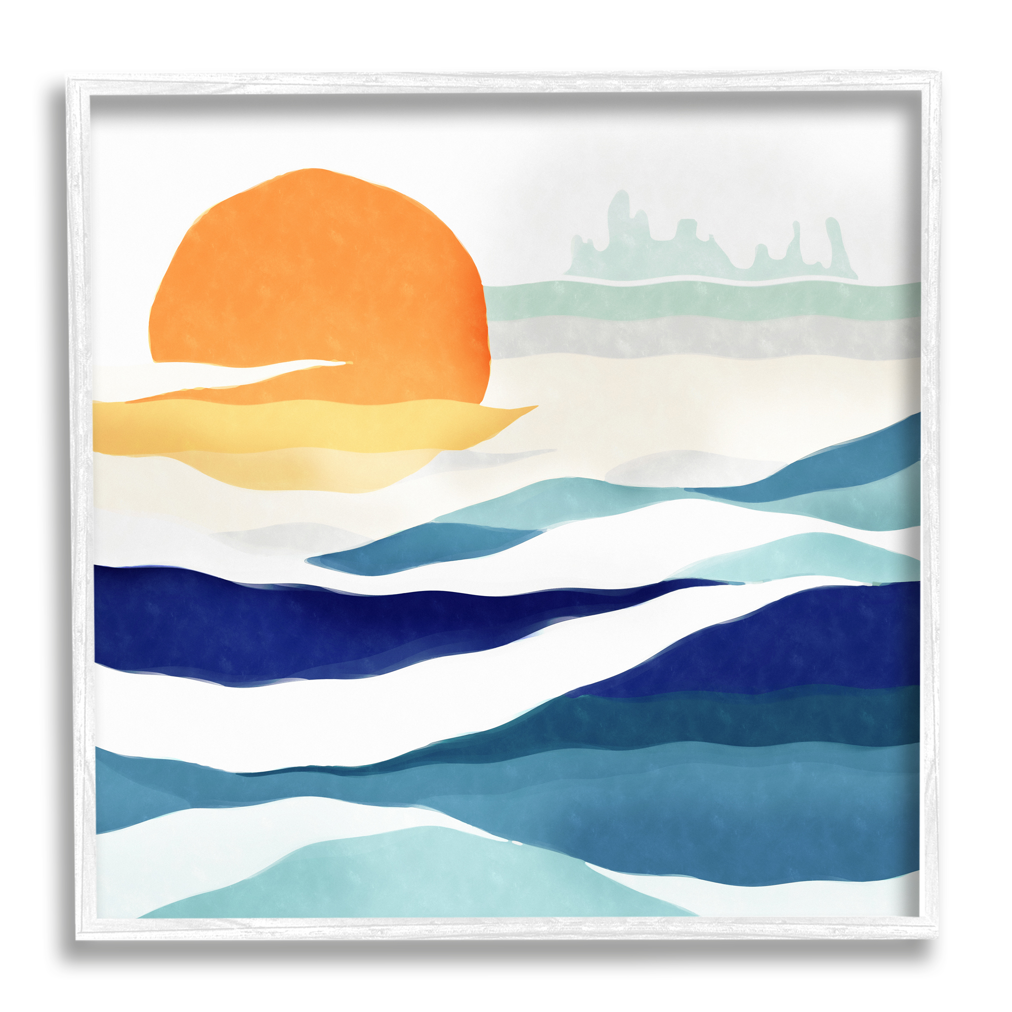 Stupell Industries Abstract Sun & Waves Landscape Painting White Framed Art Print Wall Art, 12 x 12