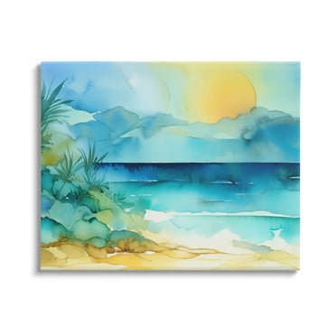 Stupell Industries Abstract Sun on Beach Landscape Painting Gallery Wrapped Canvas Art Print Wall Art, 20 x 16