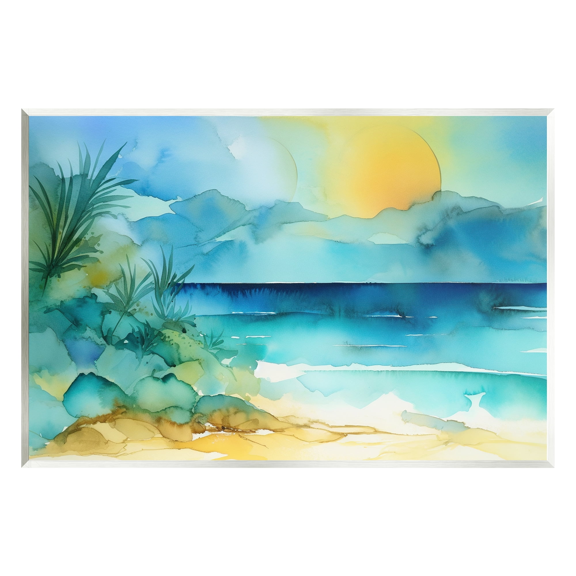 Stupell Industries Abstract Sun on Beach Landscape Painting Unframed Art Print Wall Art, 15 x 10