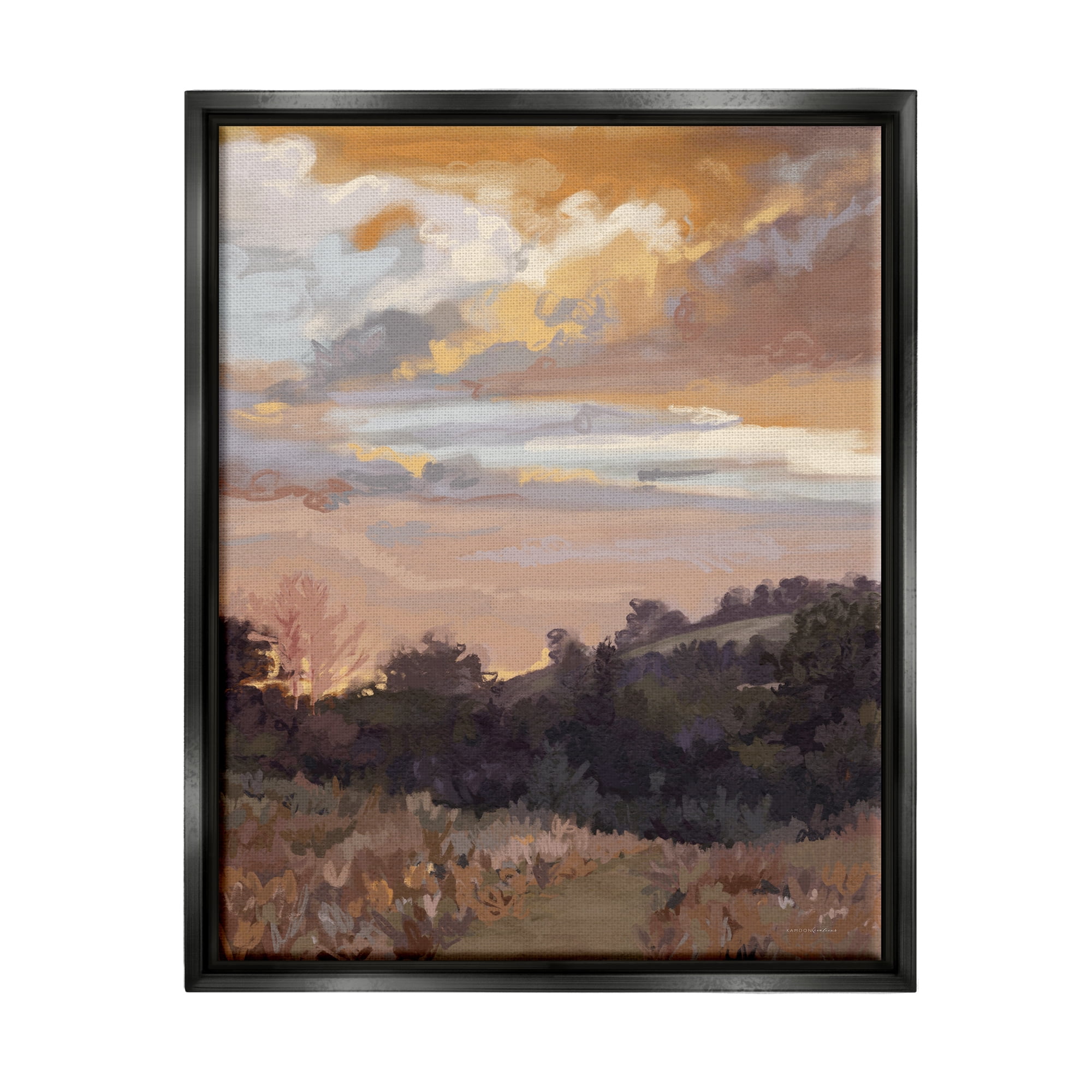 Stupell Industries Abstract Sunrise Landscape Landscape Painting Black Floater Framed Canvas Art Print Wall Art, 25 x 31