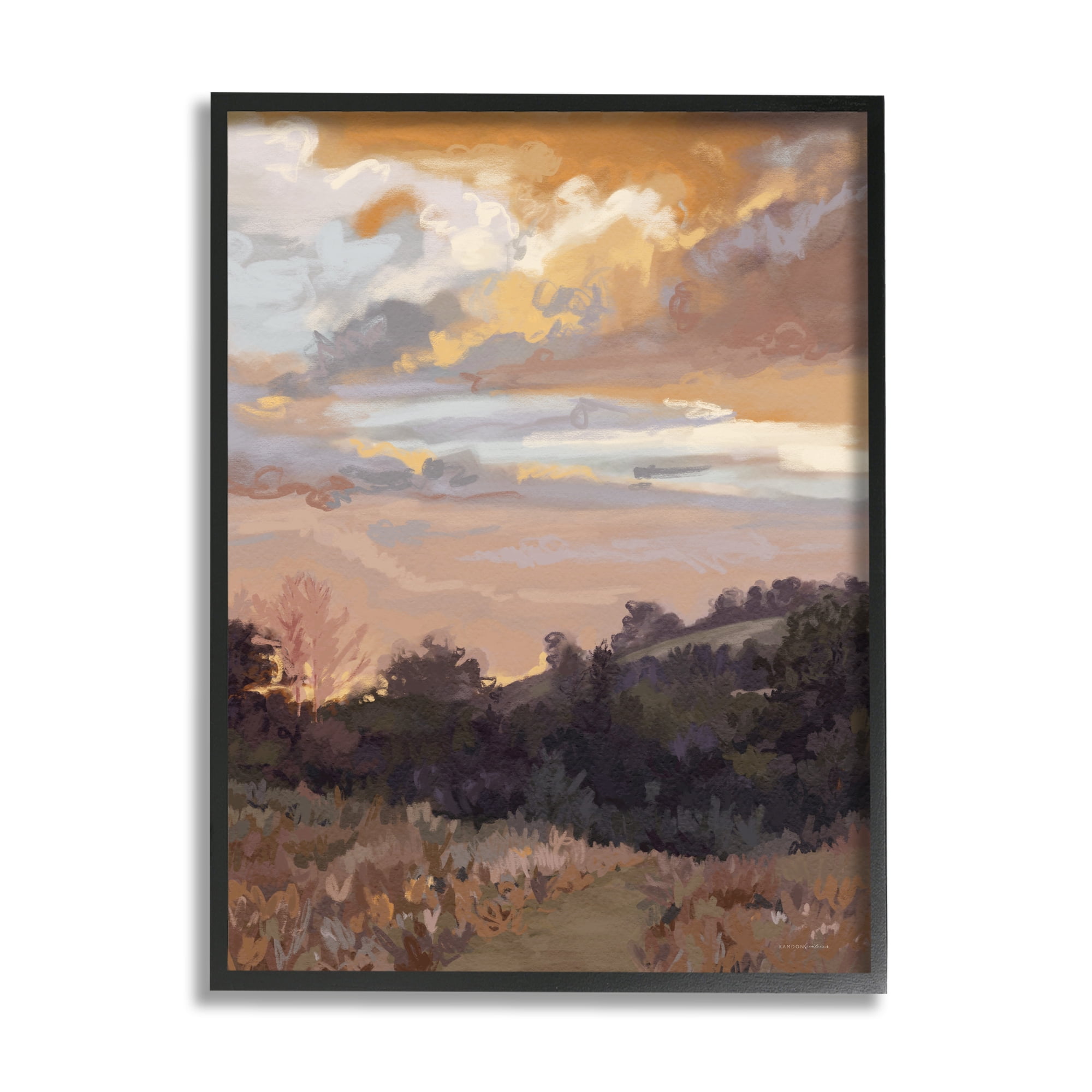 Stupell Industries Abstract Sunrise Landscape Landscape Painting Black Framed Art Print Wall Art, 24 x 30
