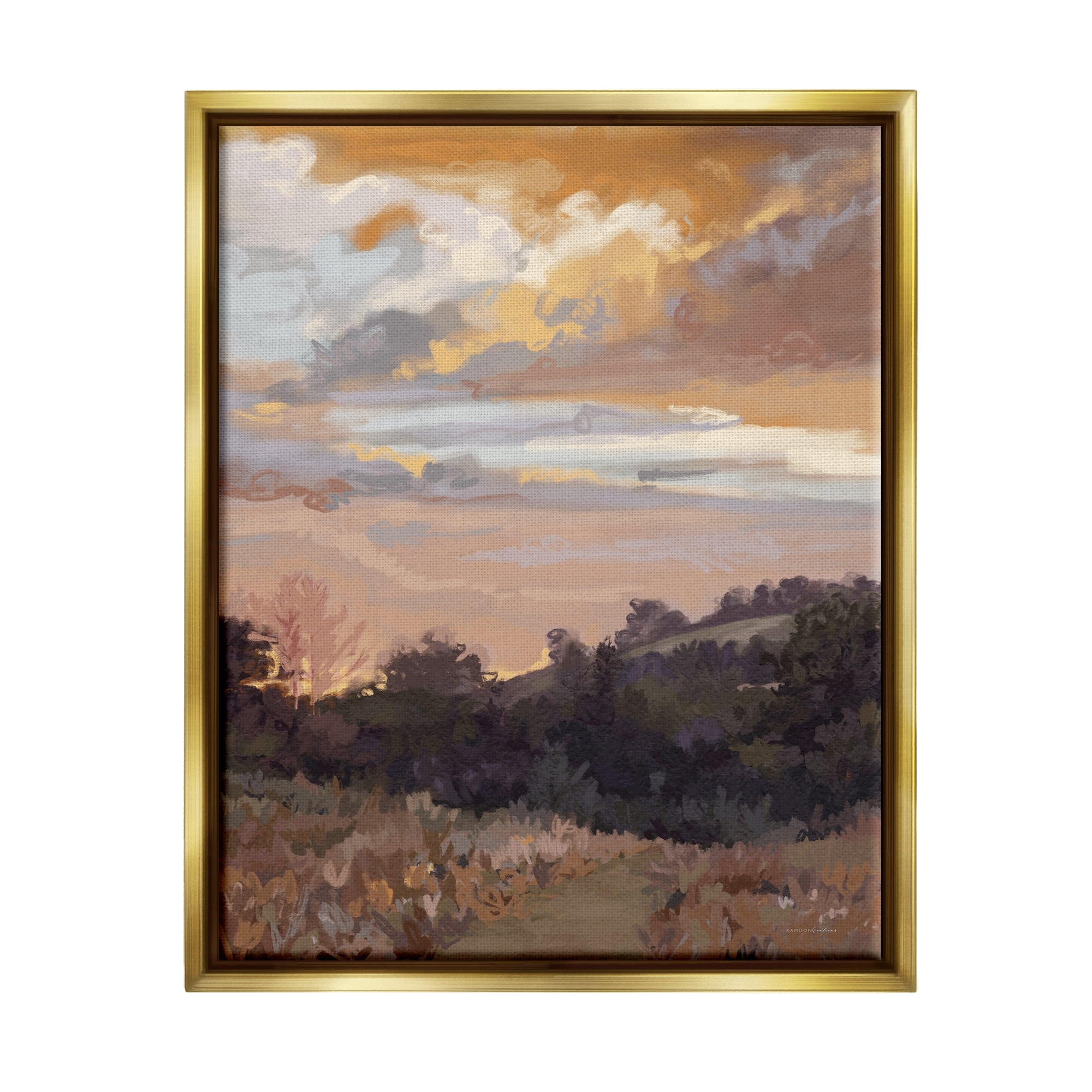 Stupell Industries Abstract Sunrise Landscape Landscape Painting Gold Floater Framed Canvas Art Print Wall Art, 25 x 31