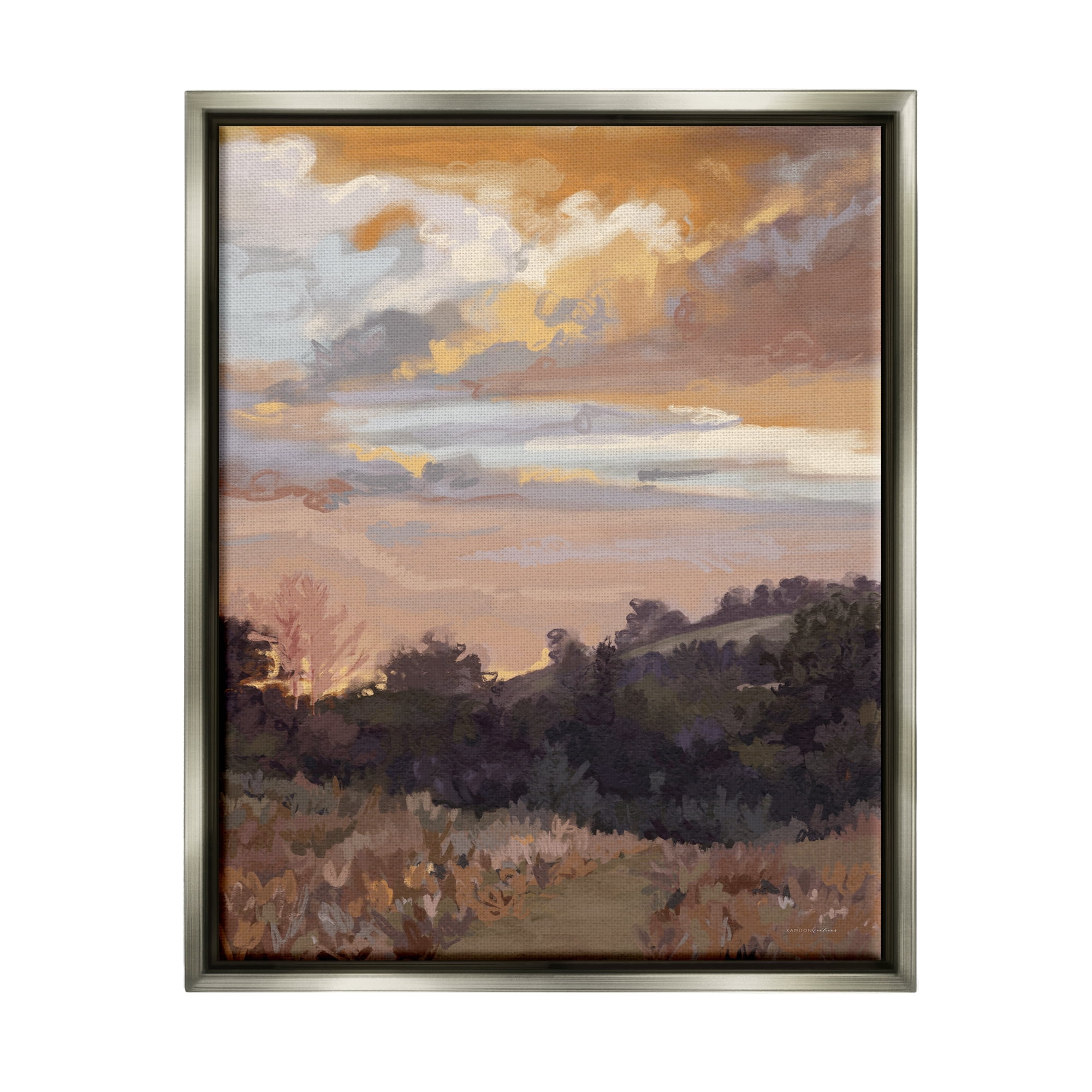Stupell Industries Abstract Sunrise Landscape Landscape Painting Gray Floater Framed Canvas Art Print Wall Art, 17 x 21