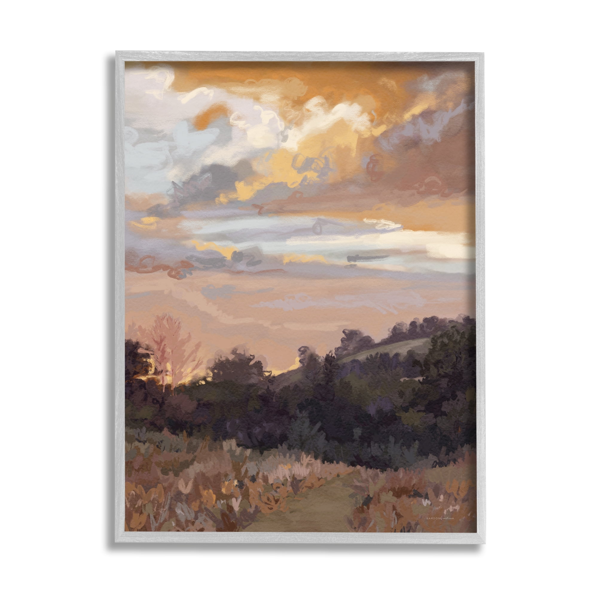 Stupell Industries Abstract Sunrise Landscape Landscape Painting Gray Framed Art Print Wall Art, 11 x 14