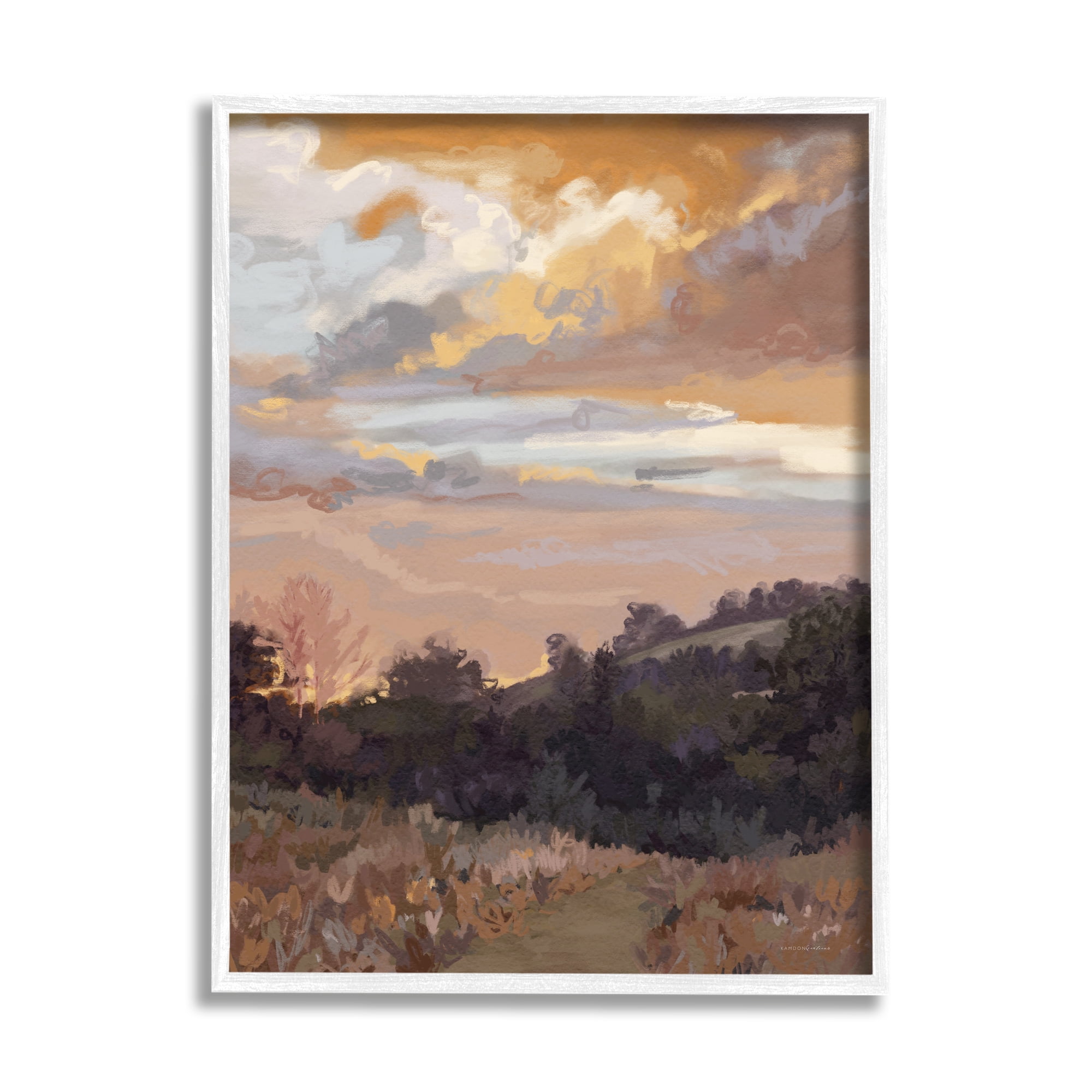 Stupell Industries Abstract Sunrise Landscape Landscape Painting White Framed Art Print Wall Art, 16 x 20