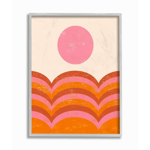 Stupell Industries Abstract Sunset Arched Landscape Pink Red Orange Framed Wall Art Design by Daphne Polselli, 11" x 14", Gray Framed