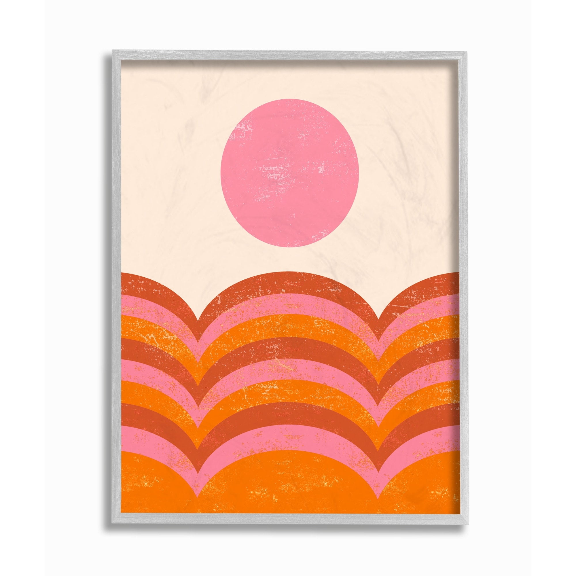 Stupell Industries Abstract Sunset Arched Landscape Pink Red Orange Framed Wall Art Design by Daphne Polselli, 16" x 20", Gray Framed