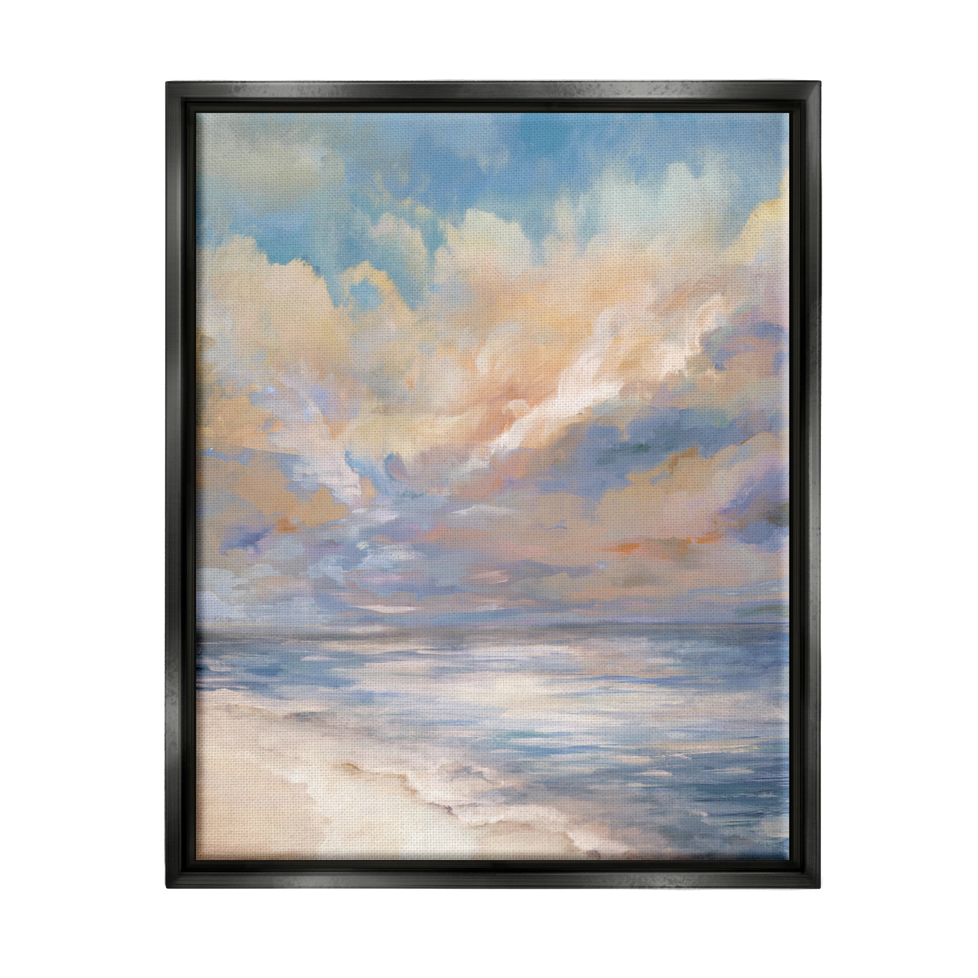 Stupell Industries Abstract Sunset Shoreline Landscape Painting Black Floater Framed Canvas Art Print Wall Art, 25 x 31