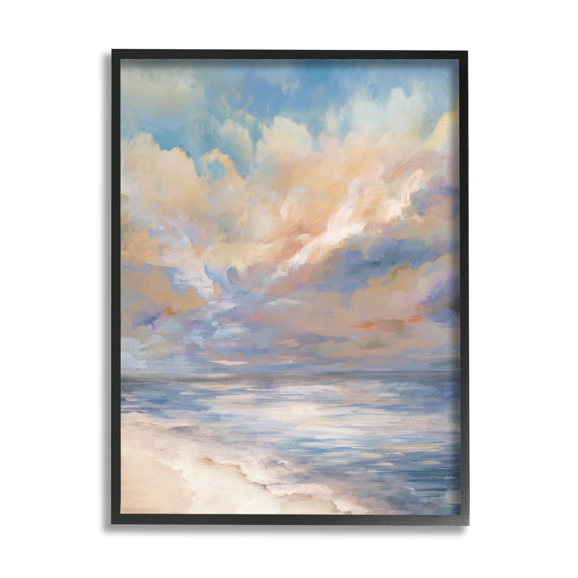 Stupell Industries Abstract Sunset Shoreline Landscape Painting Black Framed Art Print Wall Art, 24 x 30