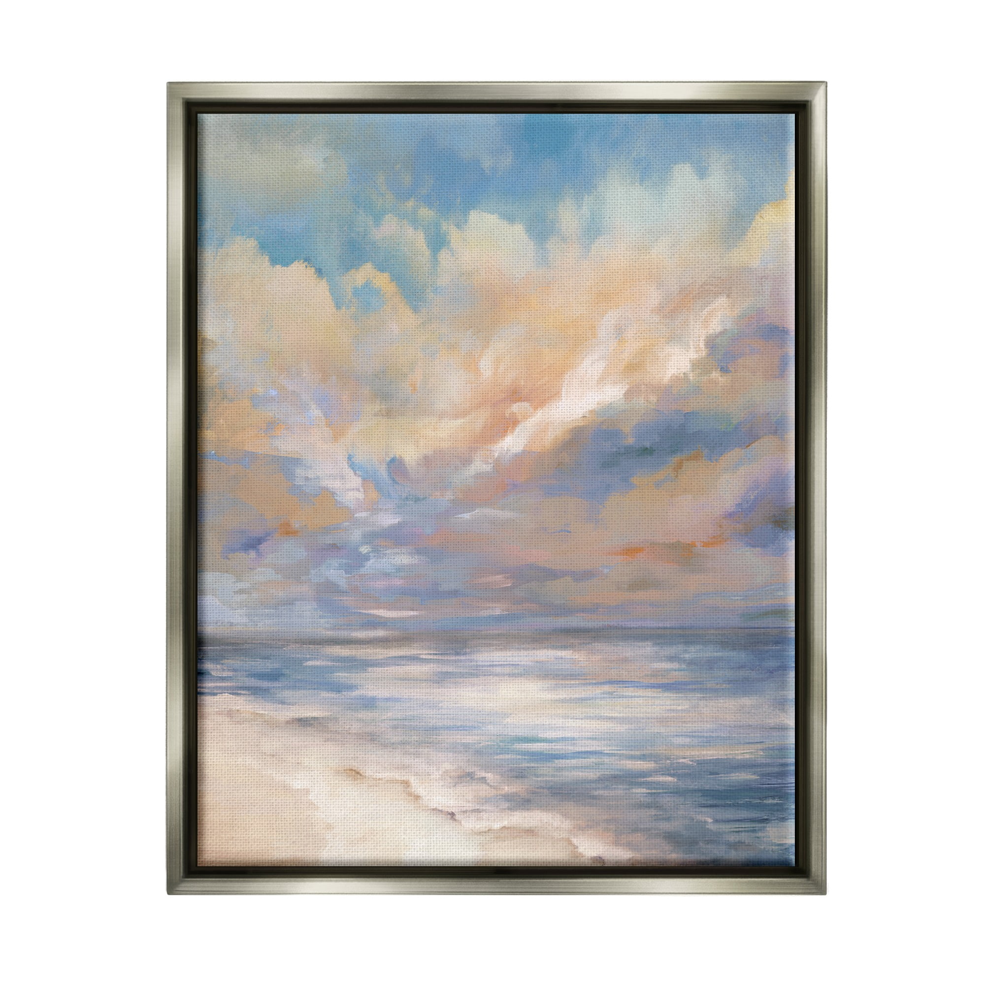 Stupell Industries Abstract Sunset Shoreline Landscape Painting Gray Floater Framed Canvas Art Print Wall Art, 17 x 21