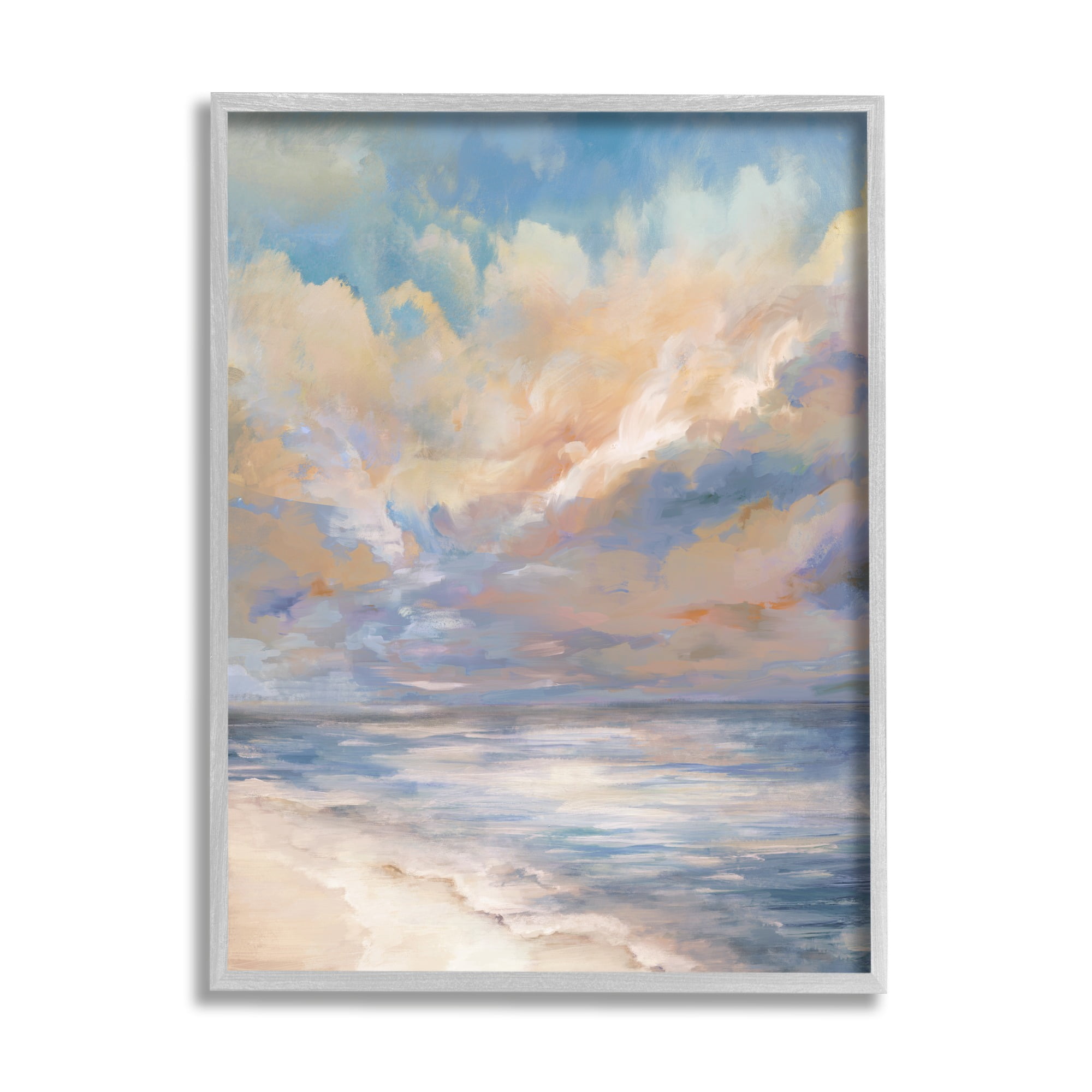 Stupell Industries Abstract Sunset Shoreline Landscape Painting Gray Framed Art Print Wall Art, 11 x 14