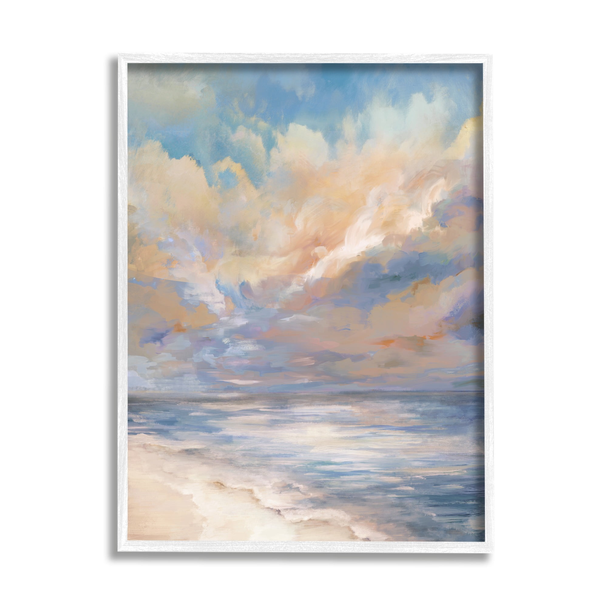 Stupell Industries Abstract Sunset Shoreline Landscape Painting White Framed Art Print Wall Art, 16 x 20