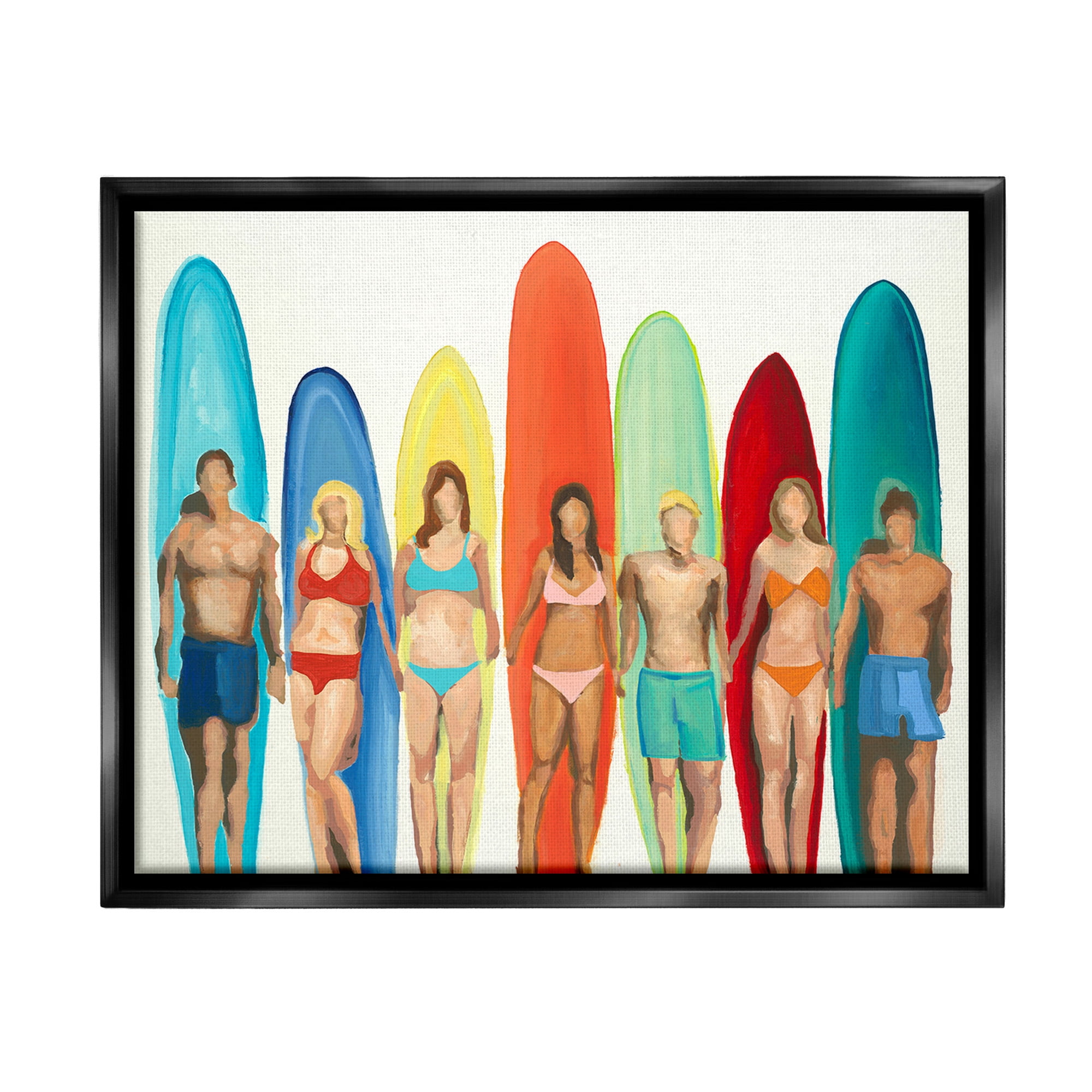 Stupell Industries Abstract Surfer Friends Sports Painting Black Floater Framed Canvas Art Print Wall Art, 31 x 25