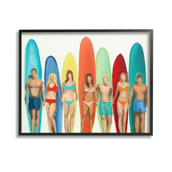 Stupell Industries Abstract Surfer Friends Sports Painting Black Framed Art Print Wall Art, 14 x 11