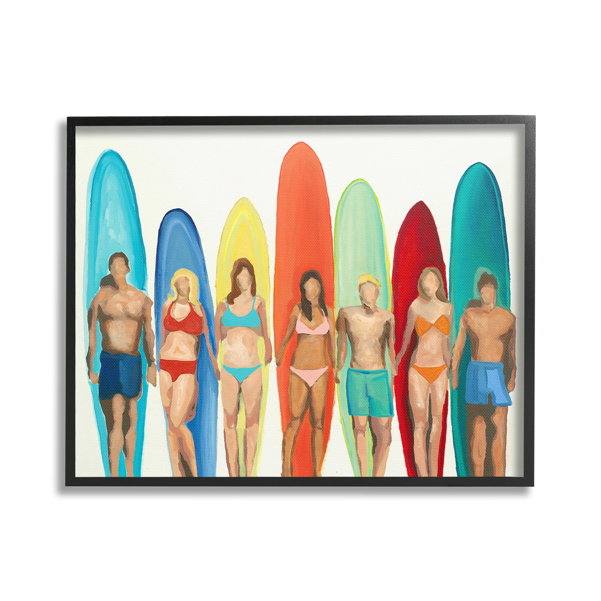 Stupell Industries Abstract Surfer Friends Sports Painting Black Framed Art Print Wall Art, 30 x 24