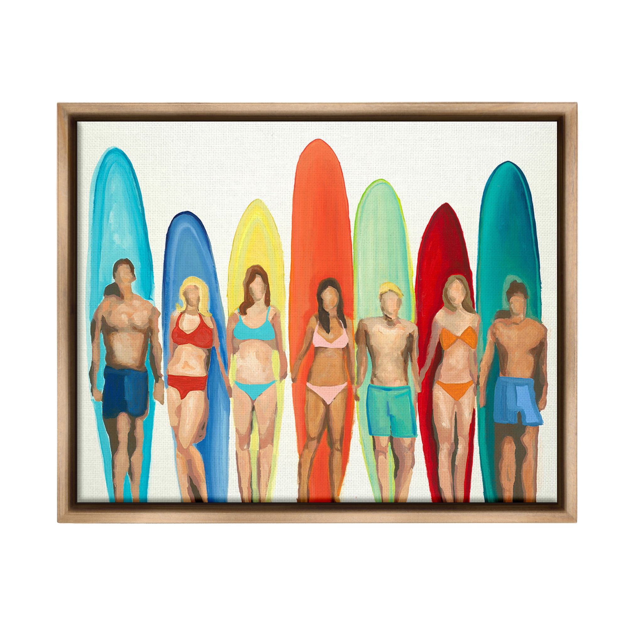 Stupell Industries Abstract Surfer Friends Sports Painting Brown Floater Framed Canvas Art Print Wall Art, 31 x 25