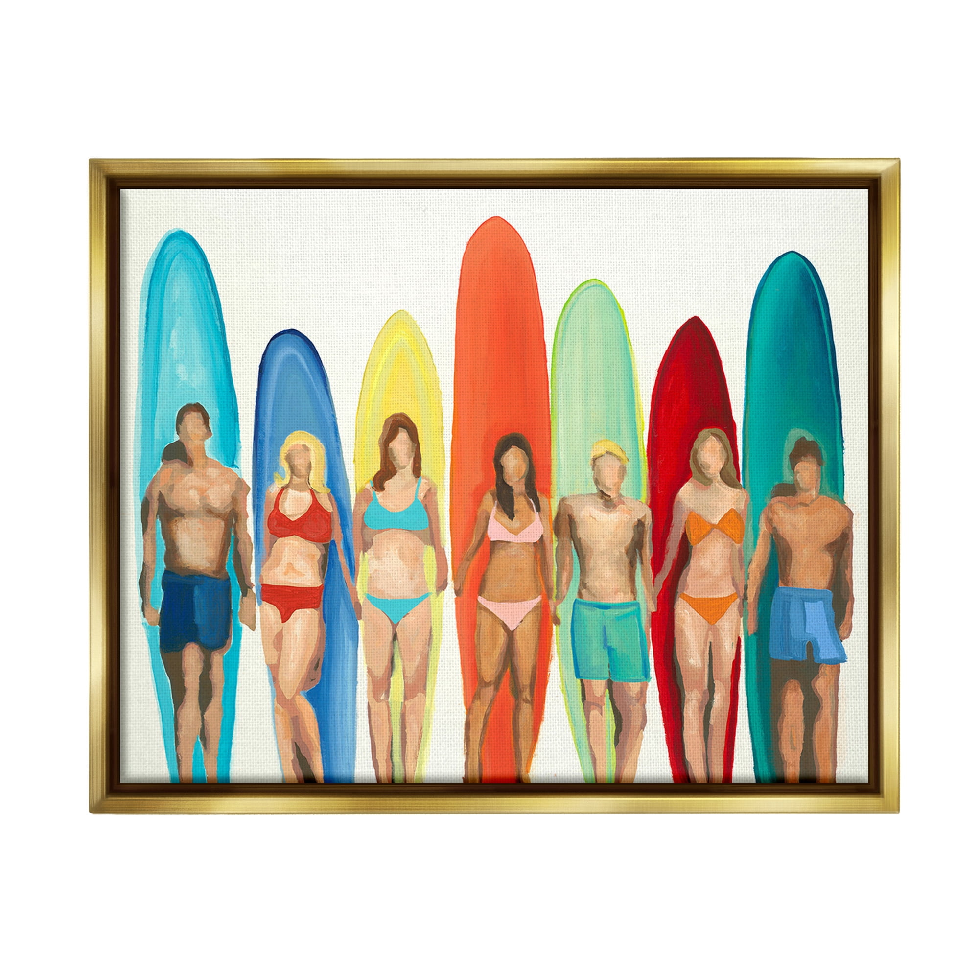 Stupell Industries Abstract Surfer Friends Sports Painting Gold Floater Framed Canvas Art Print Wall Art, 31 x 25