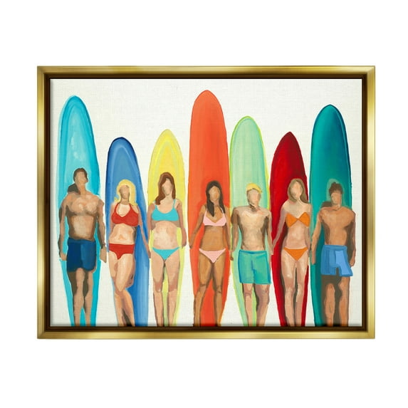Stupell Industries Abstract Surfer Friends Sports Painting Gold Floater Framed Canvas Art Print Wall Art, 31 x 25