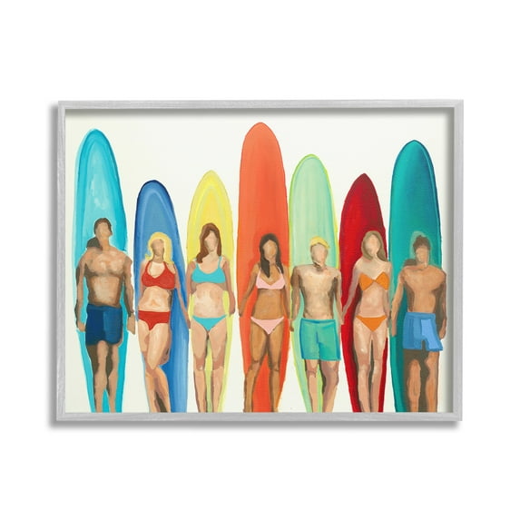Stupell Industries Abstract Surfer Friends Sports Painting Gray Framed Art Print Wall Art, 30 x 24