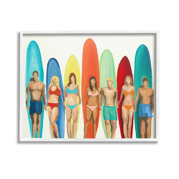 Stupell Industries Abstract Surfer Friends Sports Painting White Framed Art Print Wall Art, 14 x 11