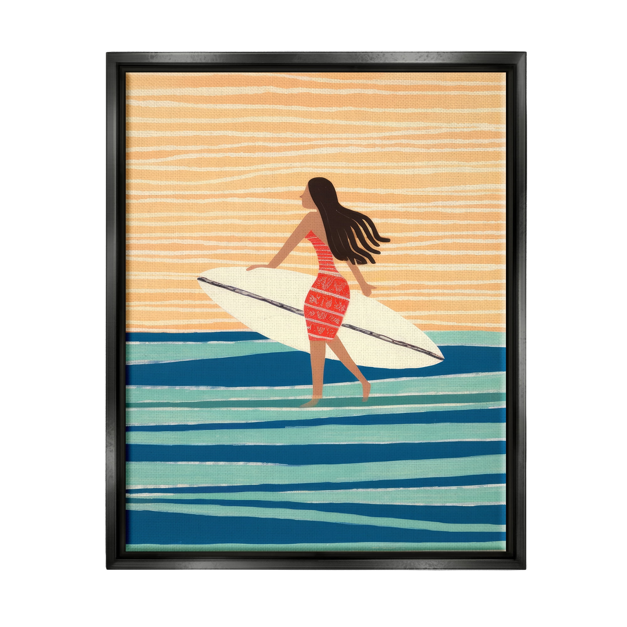 Stupell Industries Abstract Surfer Girl Abstract Painting Black Floater Framed Canvas Art Print Wall Art, 17 x 21