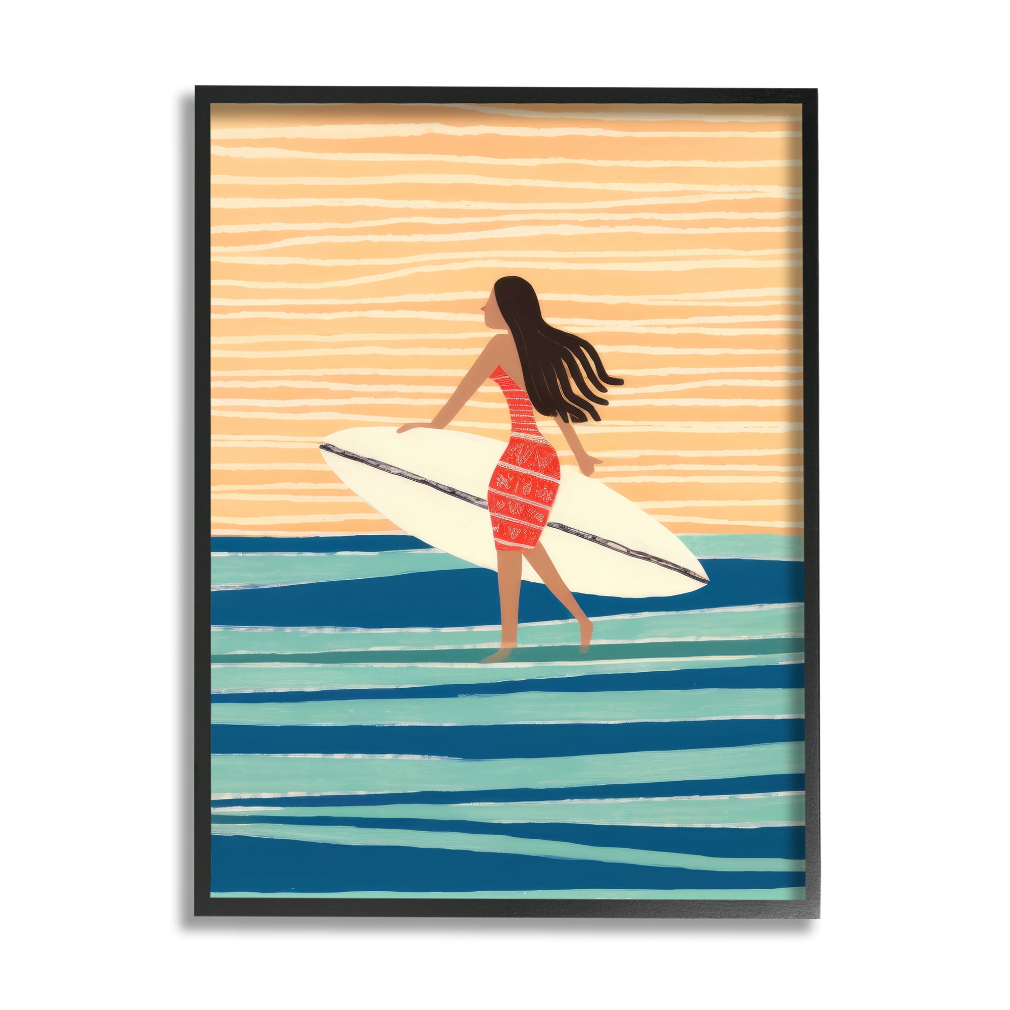 Stupell Industries Abstract Surfer Girl Abstract Painting Black Framed Art Print Wall Art, 16 x 20
