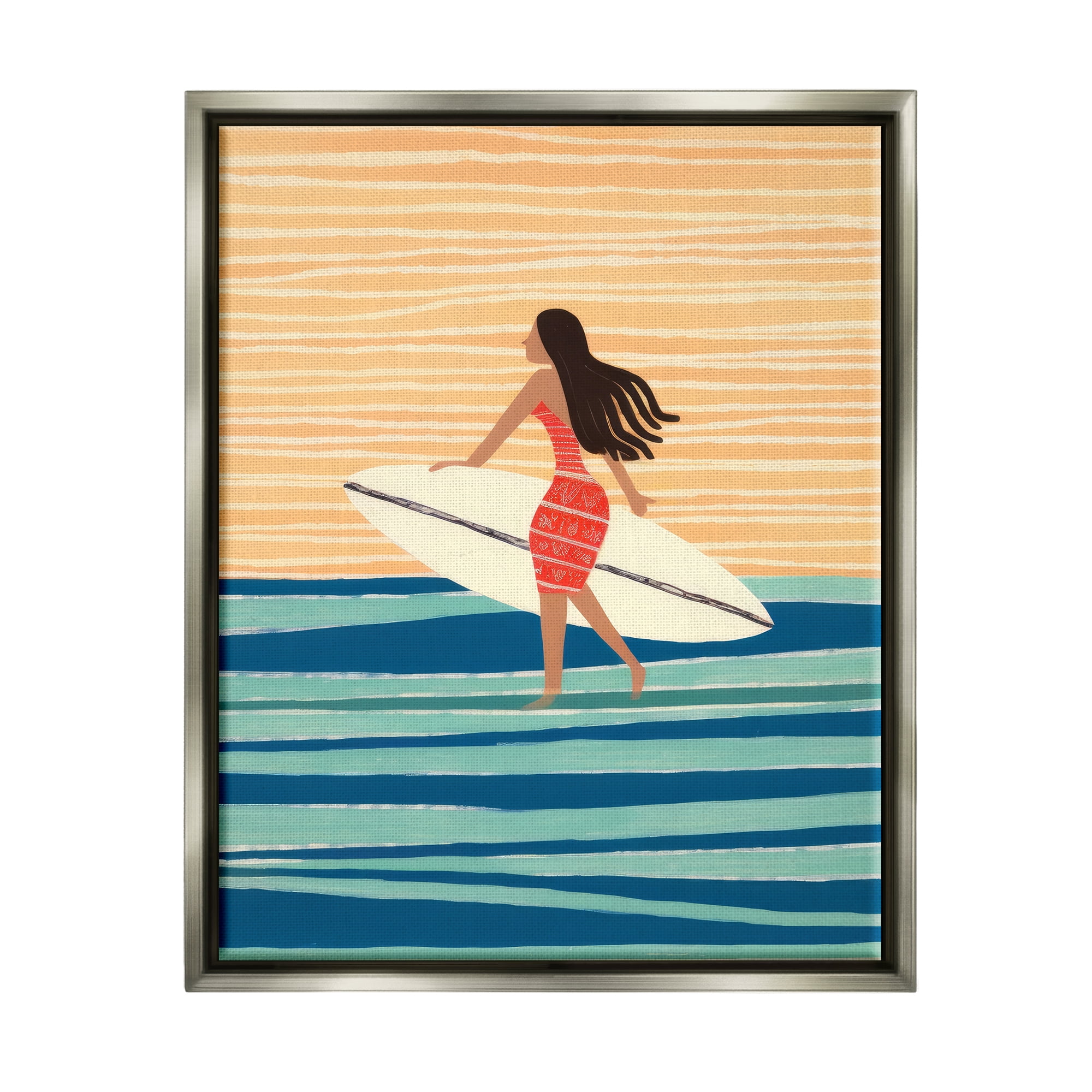Stupell Industries Abstract Surfer Girl Abstract Painting Gray Floater Framed Canvas Art Print Wall Art, 25 x 31