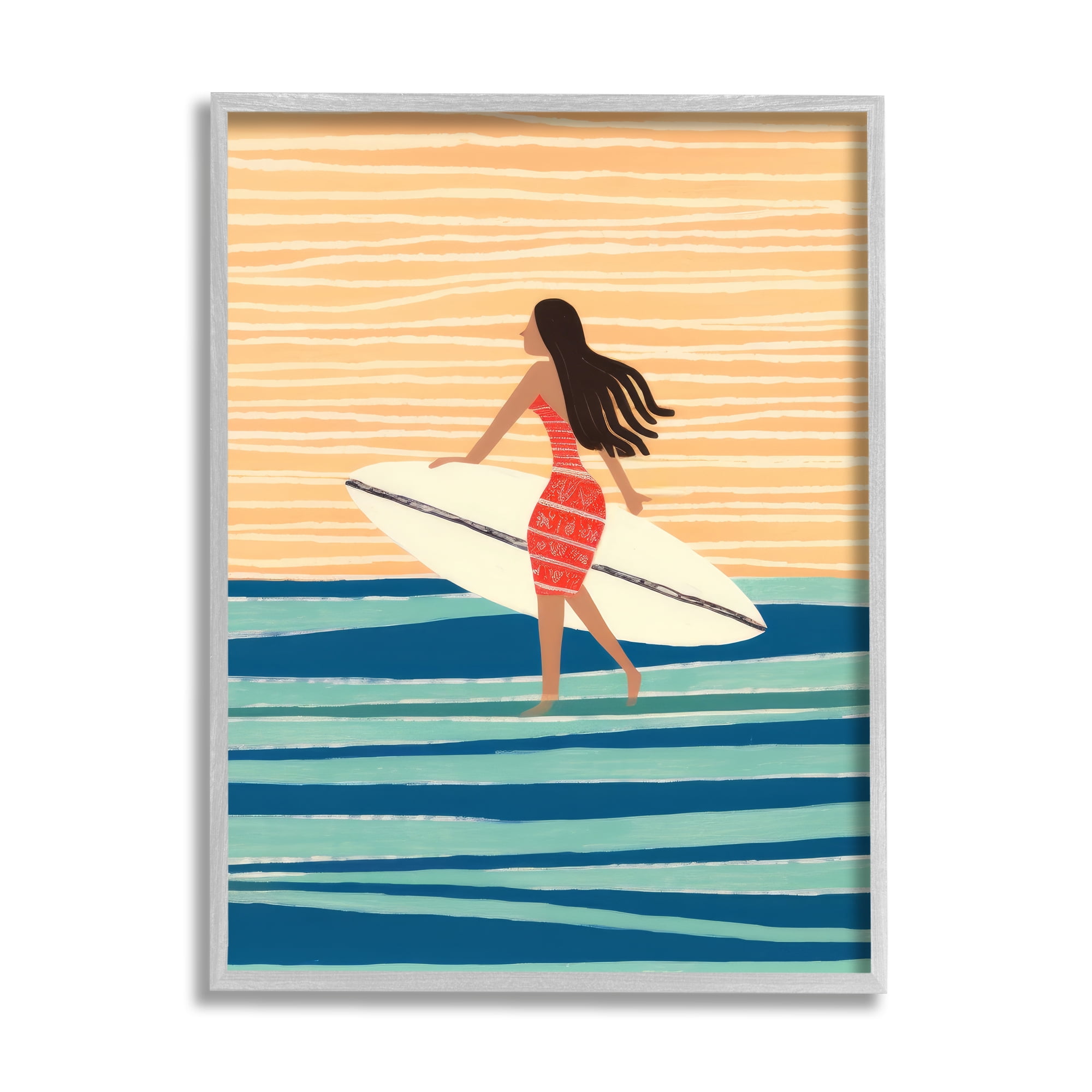 Gray Framed Abstract Surfer Girl Canvas Print, 16 x 20
