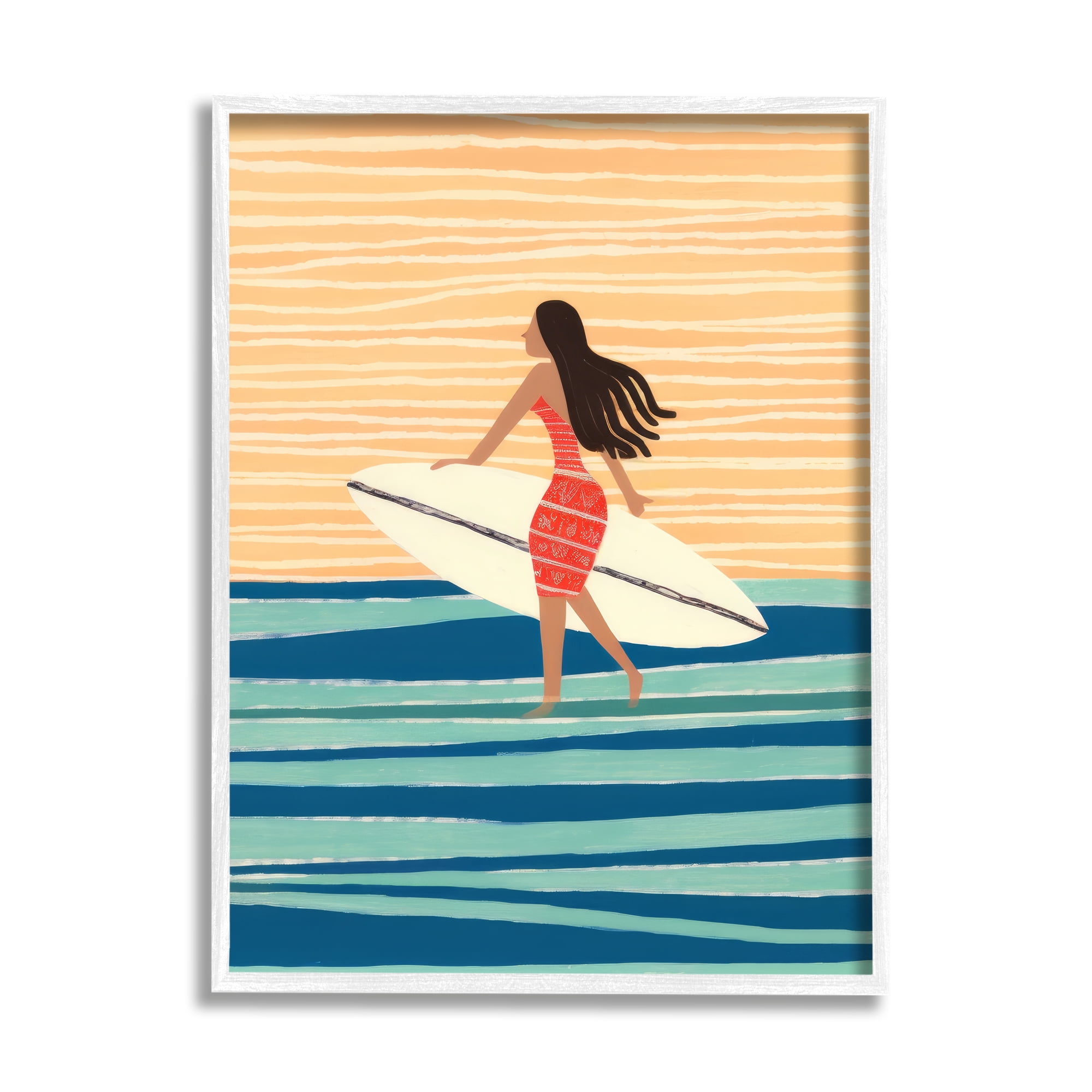 Stupell Industries Abstract Surfer Girl Abstract Painting White Framed Art Print Wall Art, 24 x 30
