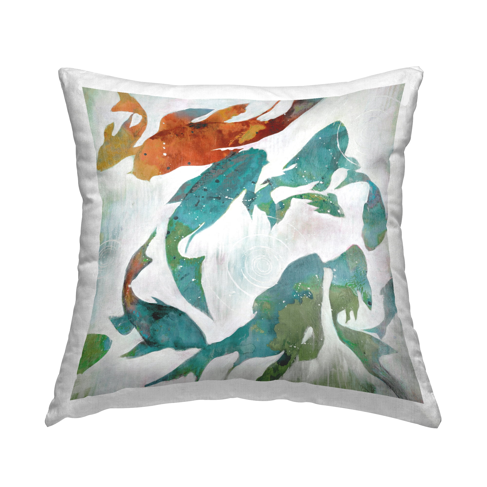 Stupell Industries Abstract Swimming Koi Shapes Square Decorative Printed Throw Pillow, 18 x 18