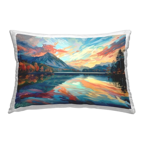 Stupell Industries Abstract Swirled Lake & Mountain 14" x 20" Landscape & Nature Print Polyester Throw Pillow, Zip Closure 1 Count