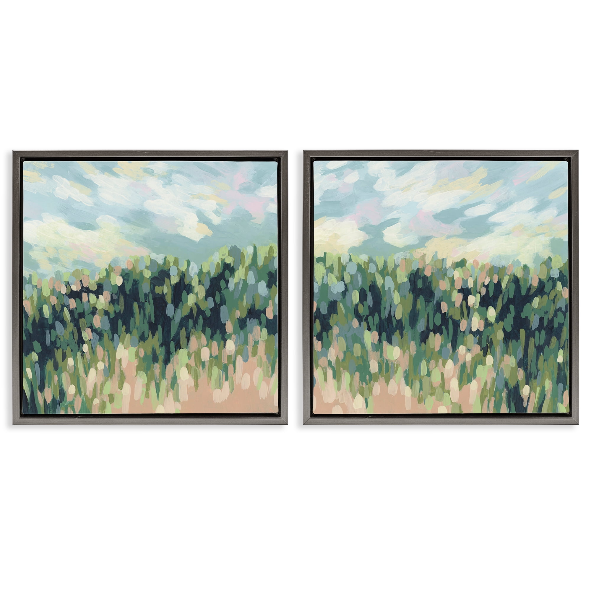 Stupell Industries Abstract Tall Wheat Grass Field Landscape & Nature Painting Gray Floater Framed Canvas Art Print Wall Art, 18 x 18, Set of 2
