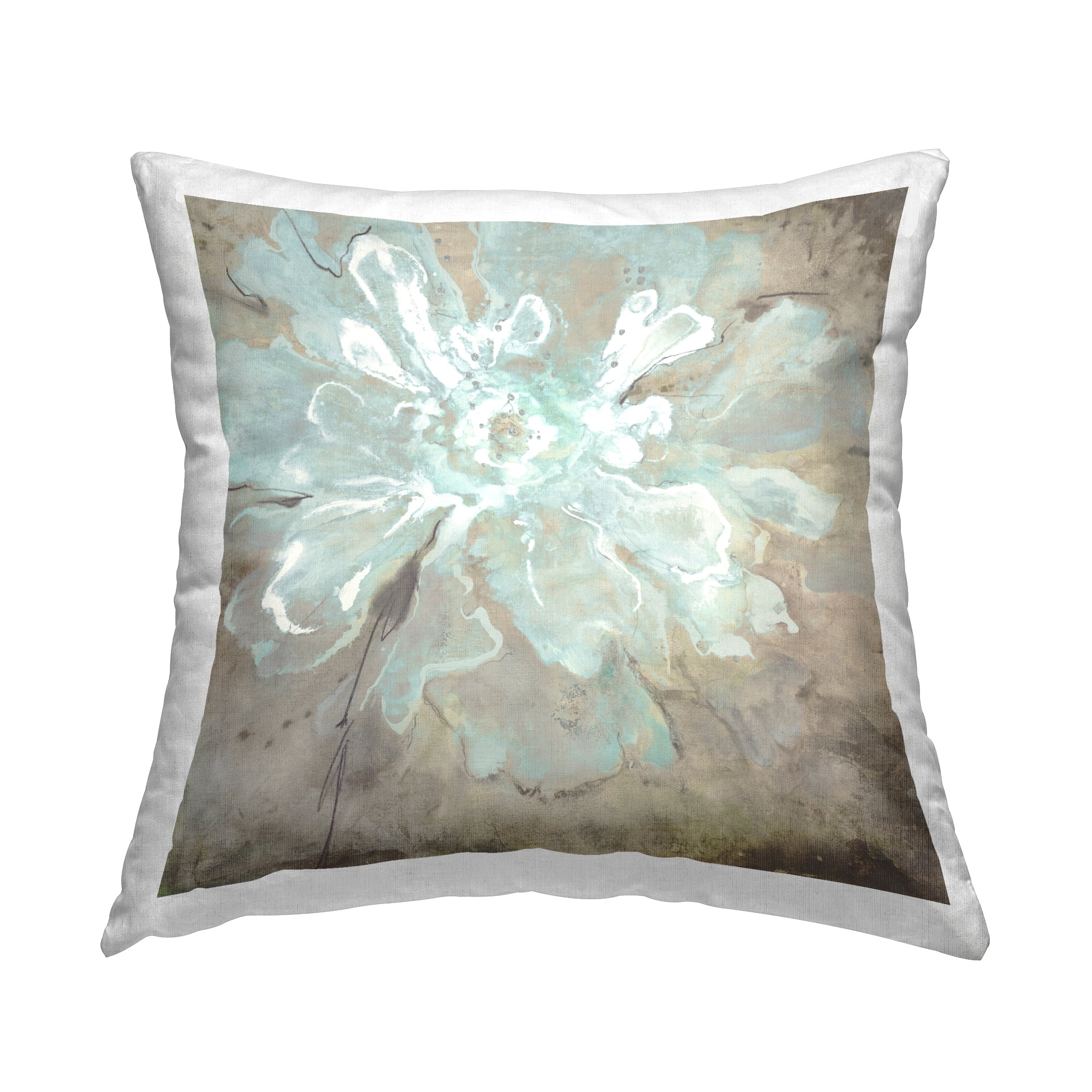 Stupell Industries Abstract Tan & Blue Flower Square Decorative Printed Throw Pillow, 18 x 18