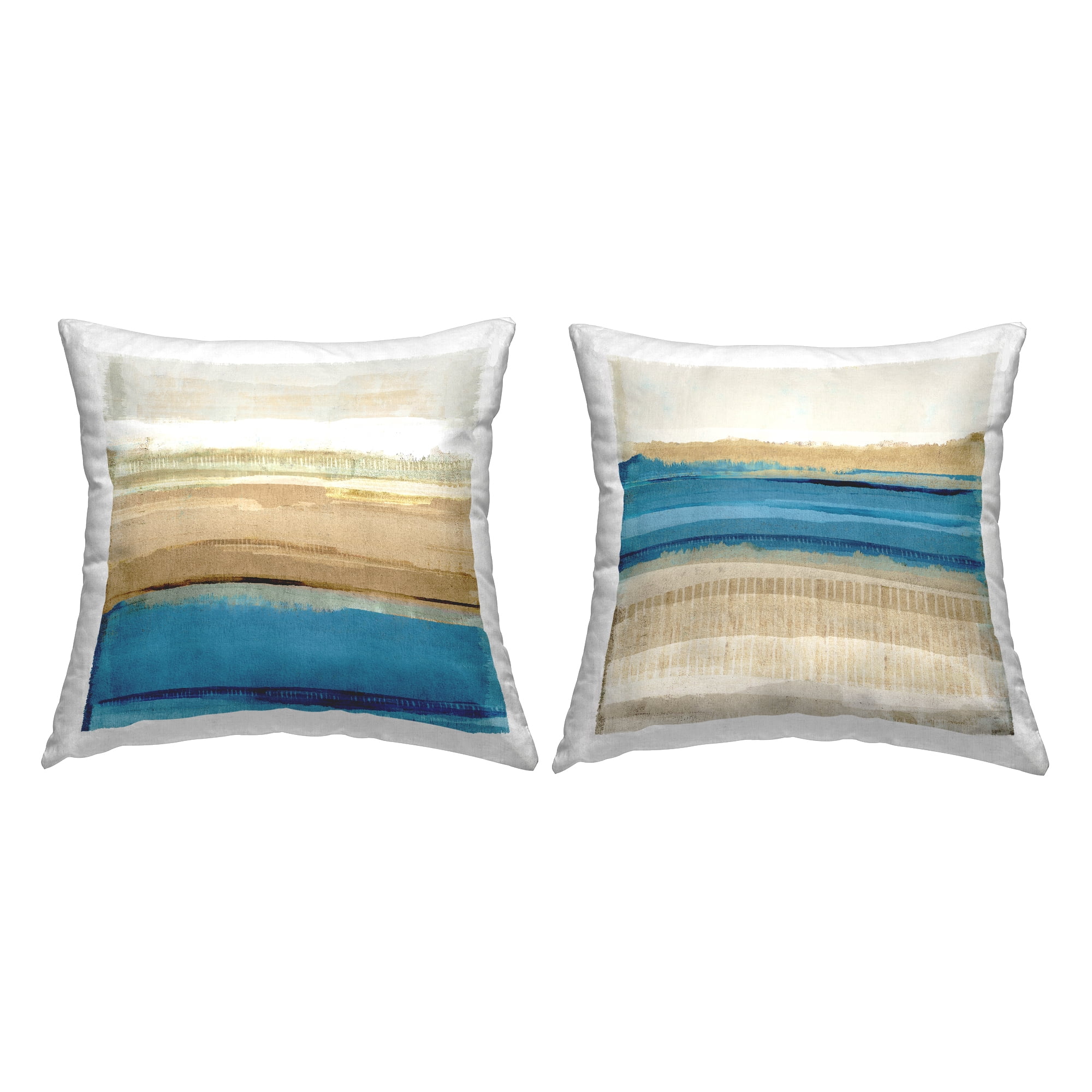 Stupell Industries Abstract Tan & Blue Landscape Square Decorative Printed Throw Pillow, 18 x 18, Set of 2