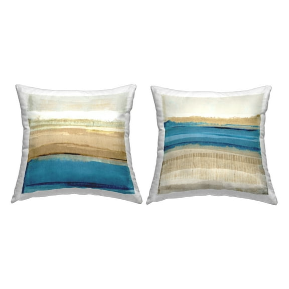 Stupell Industries Abstract Tan & Blue Landscape Square Decorative Printed Throw Pillow, 18 x 18, Set of 2