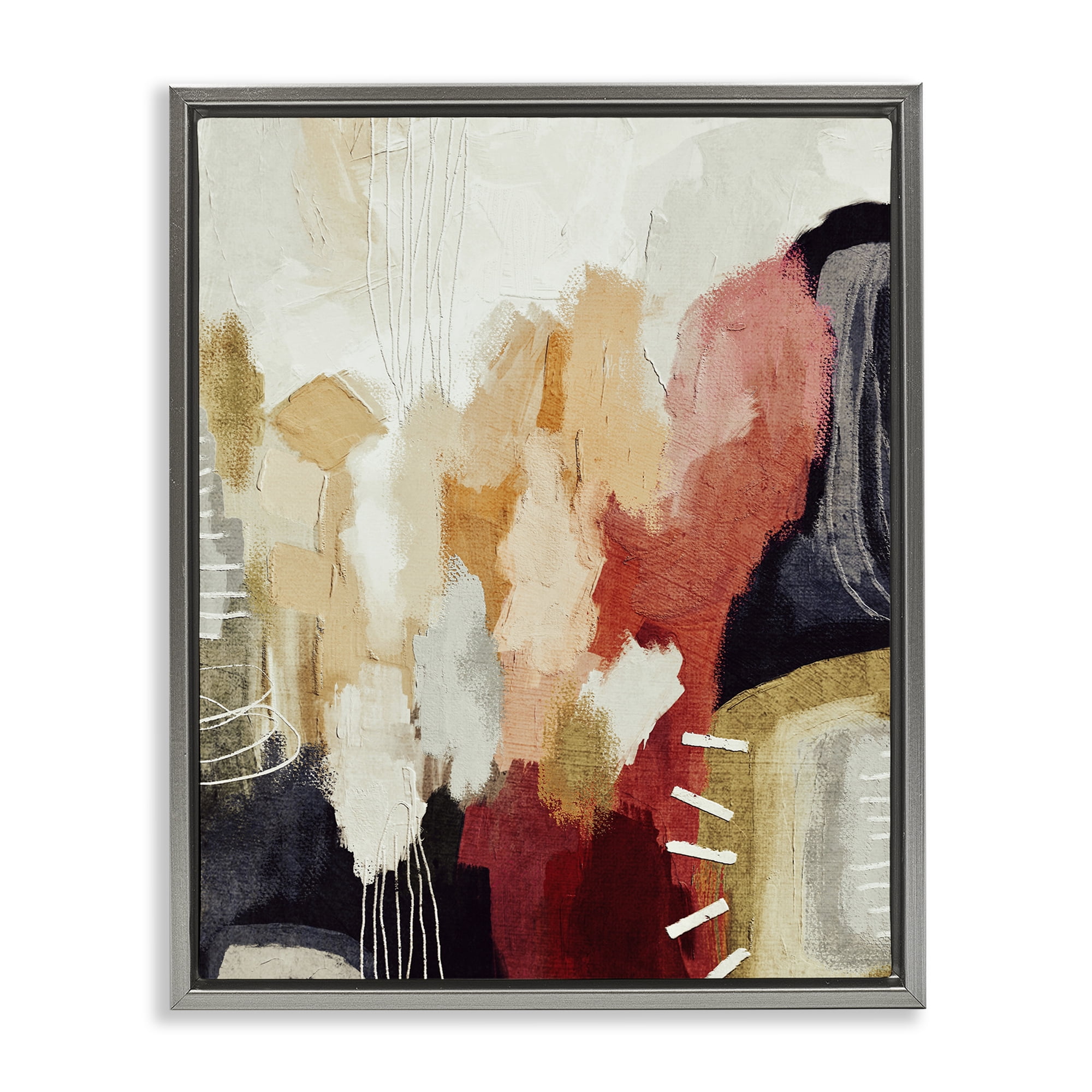 Stupell Industries Abstract Tan Southwestern Abstract Painting Gray Floater Framed Canvas Art Print Wall Art, 25 x 31
