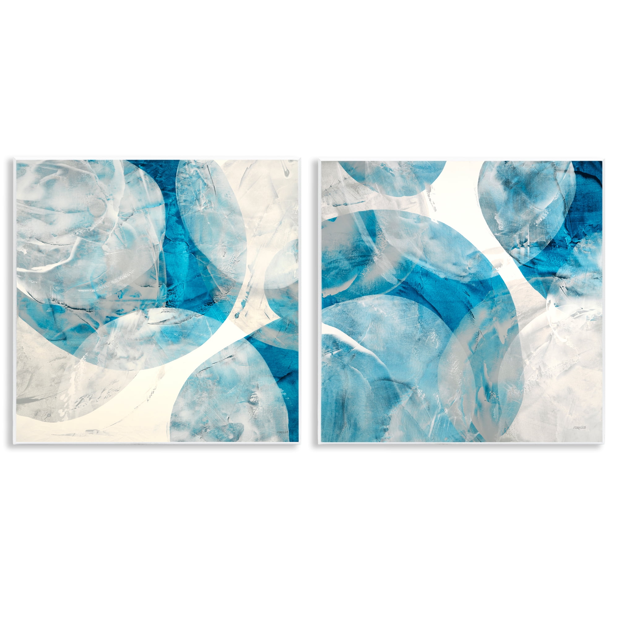 Stupell Industries Abstract Teal Cream Circles Abstract Painting Unframed Art Print Wall Art, 12 x 12, Set of 2