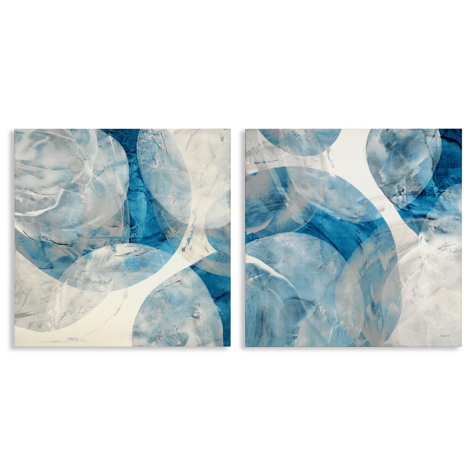 Stupell Industries Abstract Teal Cream Circles Abstract Painting Wrapped Canvas Art Print Wall Art, 24 x 24, Set of 2