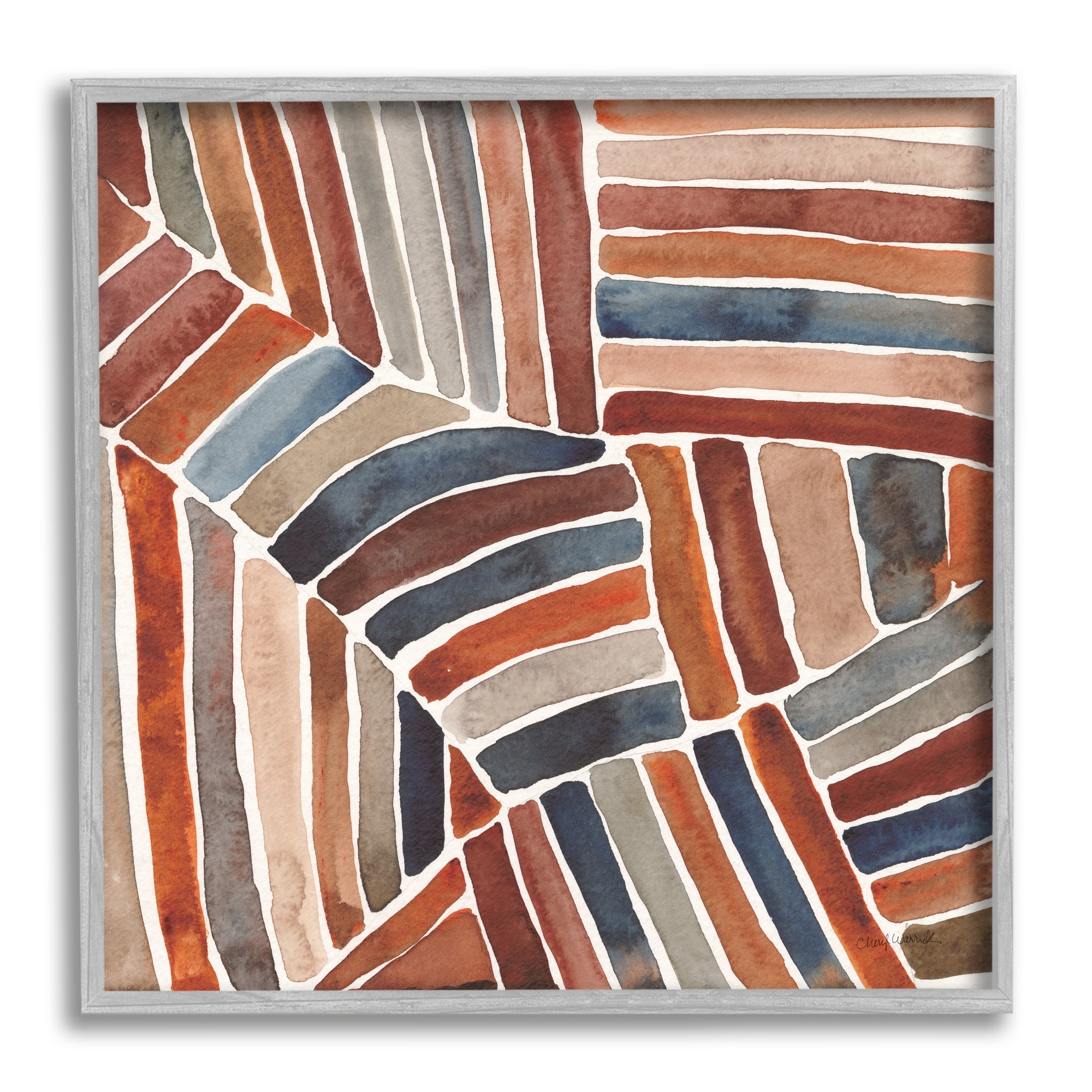 Stupell Industries Abstract Terracotta Stripes Abstract Painting Gray Framed Art Print Wall Art, 12 x 12