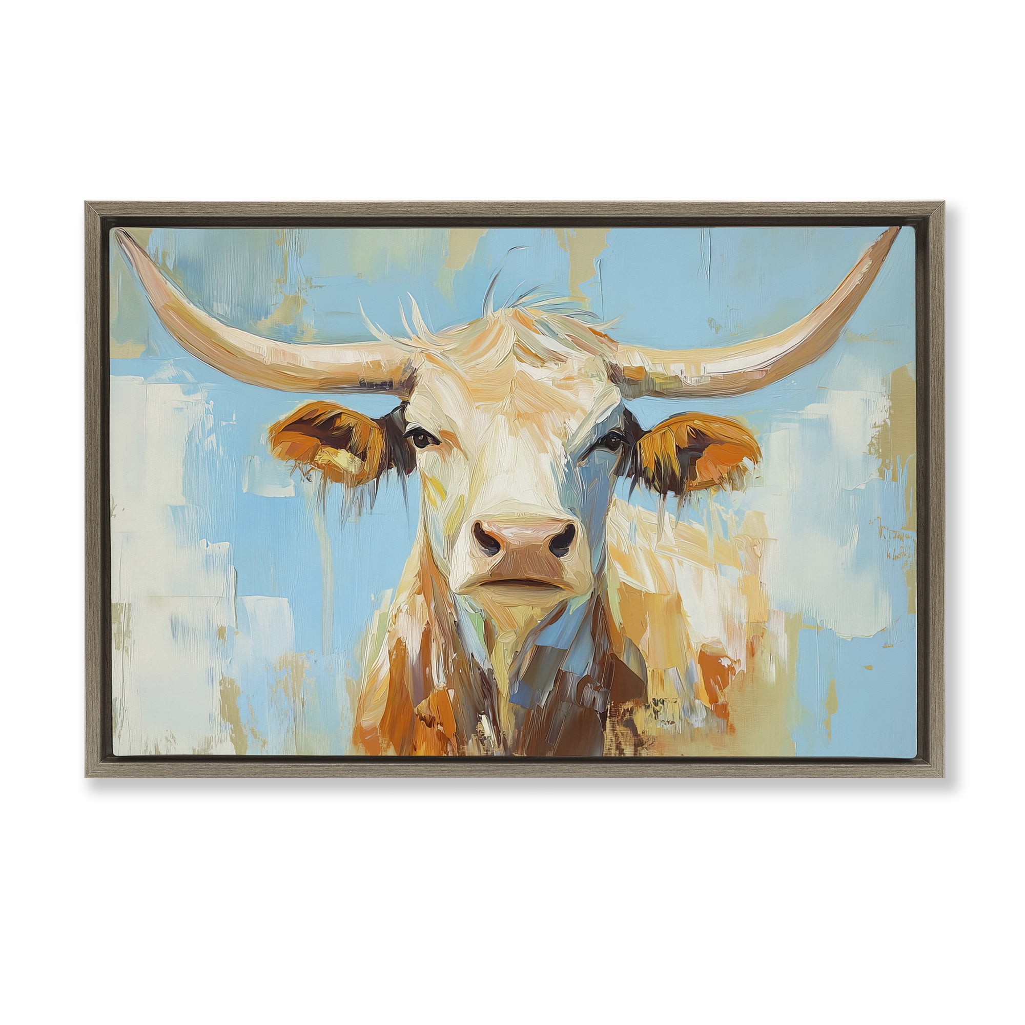 Stupell Industries Abstract Texas Longhorn Brown Framed Floater Canvas Wall Art, design by Tina LeCour