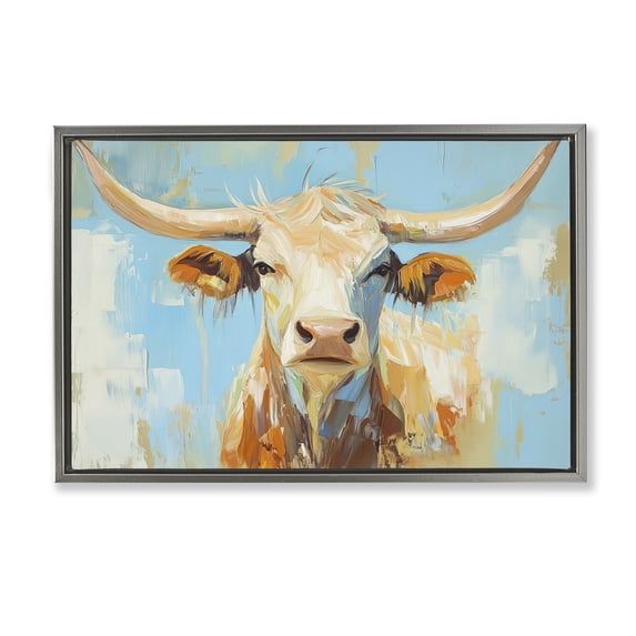 Stupell Industries Rustic Lodge Abstract Texas Longhorn Gray Floating Frame Canvas Art, 31 x 21, by Tina LeCour