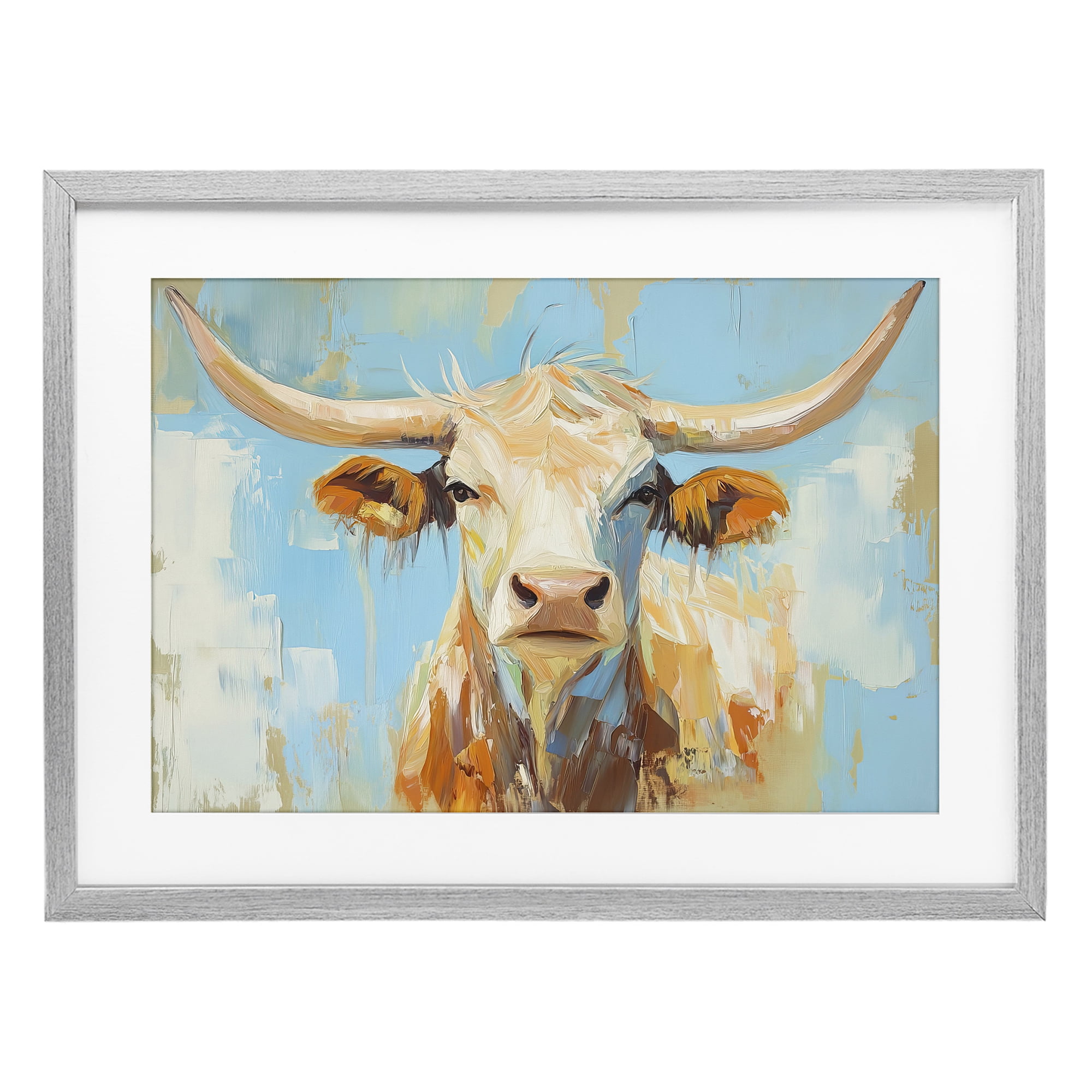 Stupell Industries Abstract Texas Longhorn Gray Framed Print Under Glass, design by Tina LeCour
