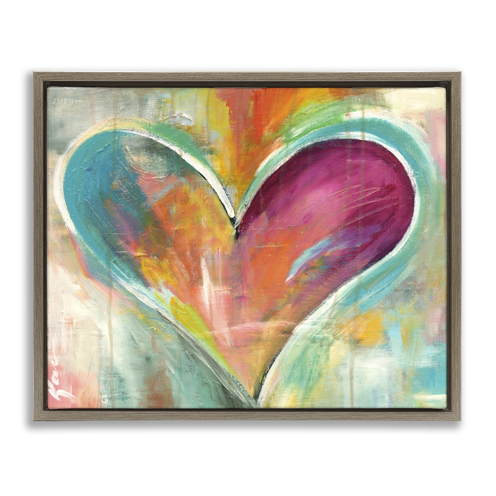 Stupell Industries Abstract Textural Heart Painting Art for Kids Painting Brown Floater Framed Canvas Art Print Wall Art, 31 x 25