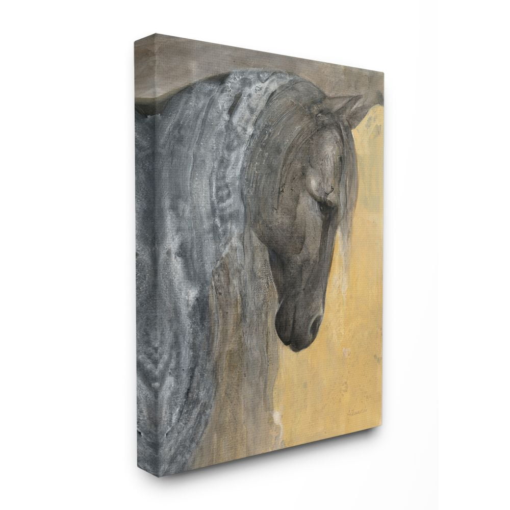 Stupell Industries Abstract Textured Horse Portrait Grey Yellow Painting Canvas Wall Art Design by Albena Hristova, 24" x 30"