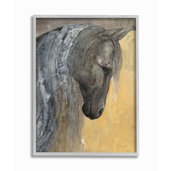 Stupell Industries Abstract Textured Horse Portrait Grey Yellow Painting Framed Wall Art Design by Albena Hristova, 16" x 20", Gray Framed